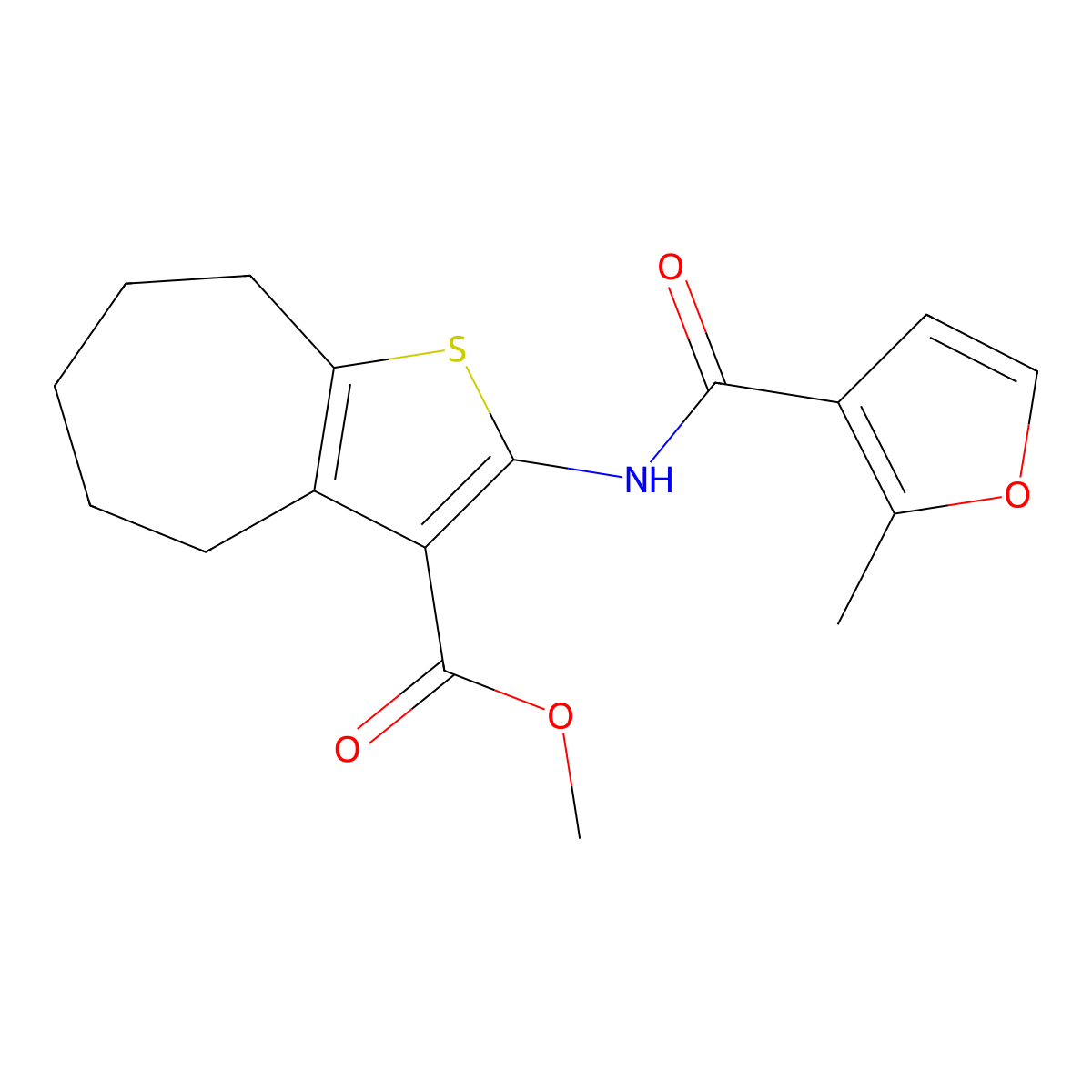 methyl 2-[(2-methyl-3-furoyl)amino]-5,6,7,8-tetrahydro-4H-cyclohepta[b]thiophene-3-carboxylate molecular structure, CAS 545353-93-3
