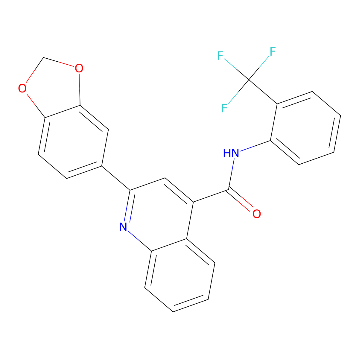 2-(1,3-benzodioxol-5-yl)-N-[2-(trifluoromethyl)phenyl]quinoline-4-carboxamide molecular structure, CAS 545355-77-9