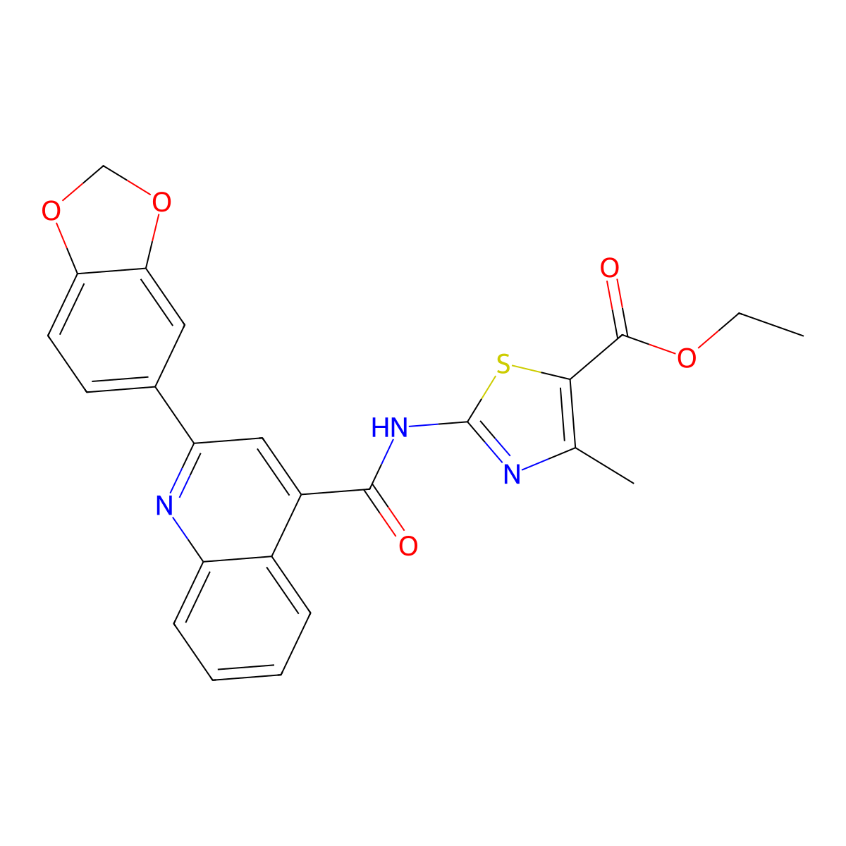 Ethyl 2-[[2-(1,3-benzodioxol-5-yl)quinoline-4-carbonyl]amino]-4-methyl-1,3-thiazole-5-carboxylate molecular structure, CAS 545355-87-1