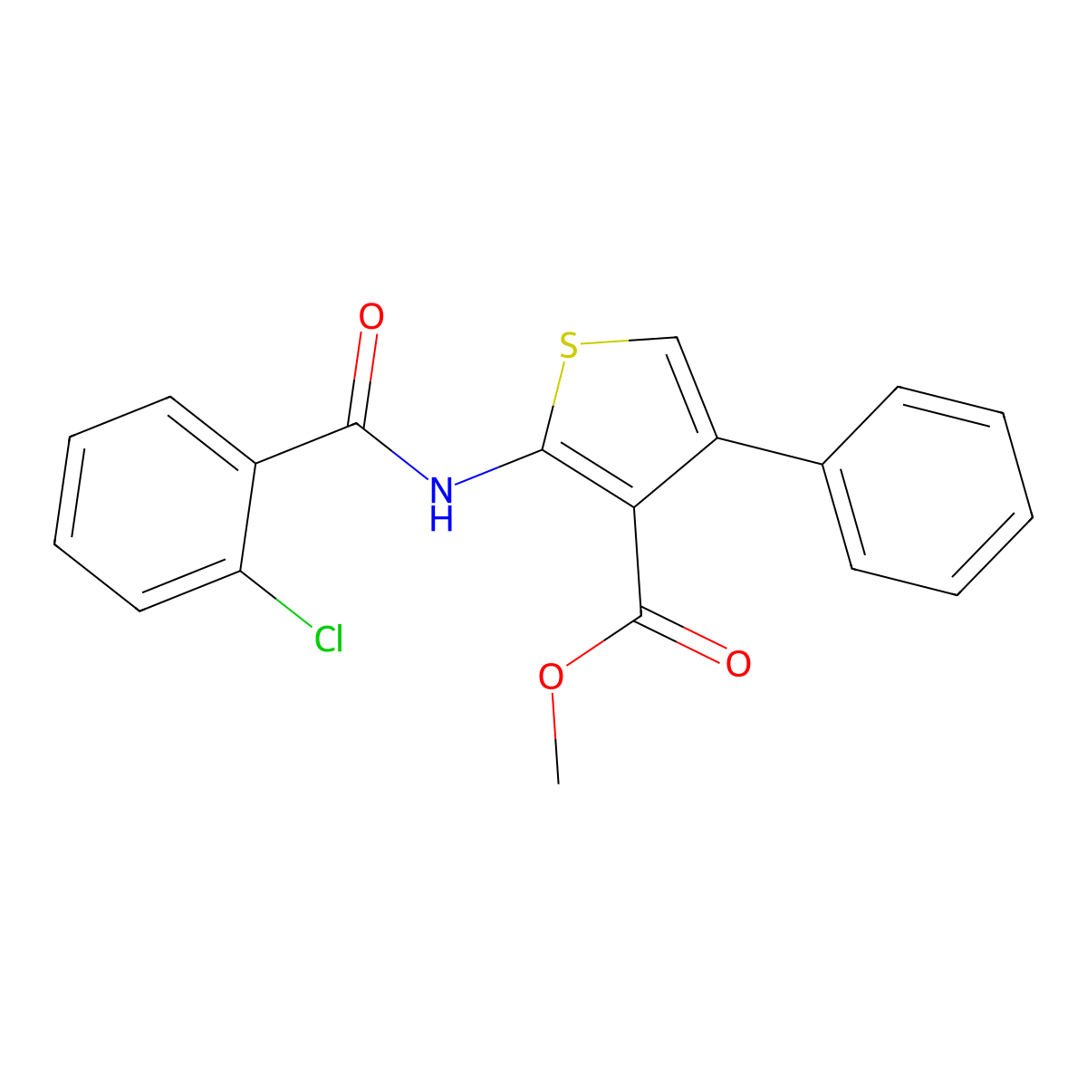 Methyl 2-[(2-chlorobenzoyl)amino]-4-phenylthiophene-3-carboxylate molecular structure, CAS 545356-02-3