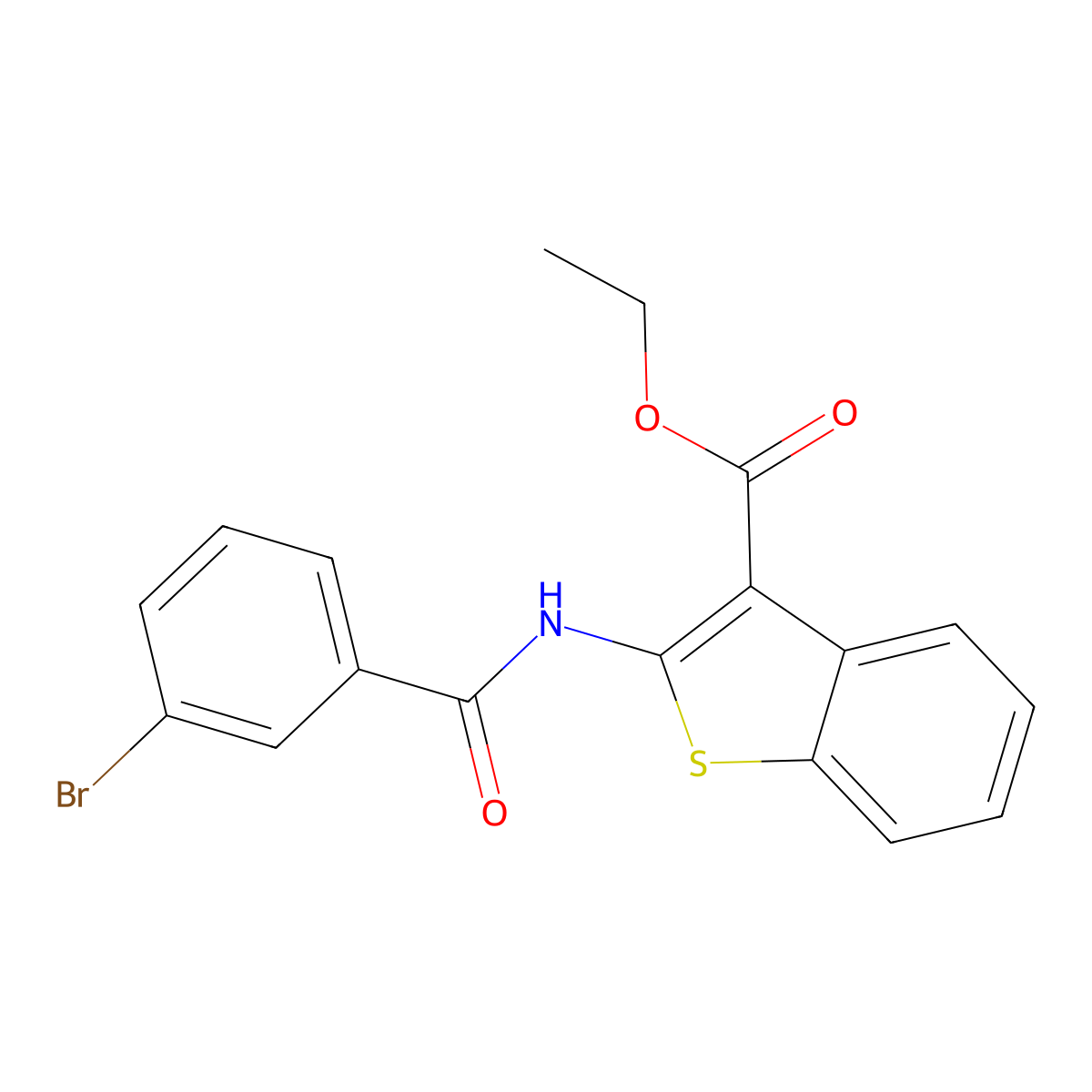 Ethyl 2-[(3-bromobenzoyl)amino]-1-benzothiophene-3-carboxylate molecular structure, CAS 545356-13-6