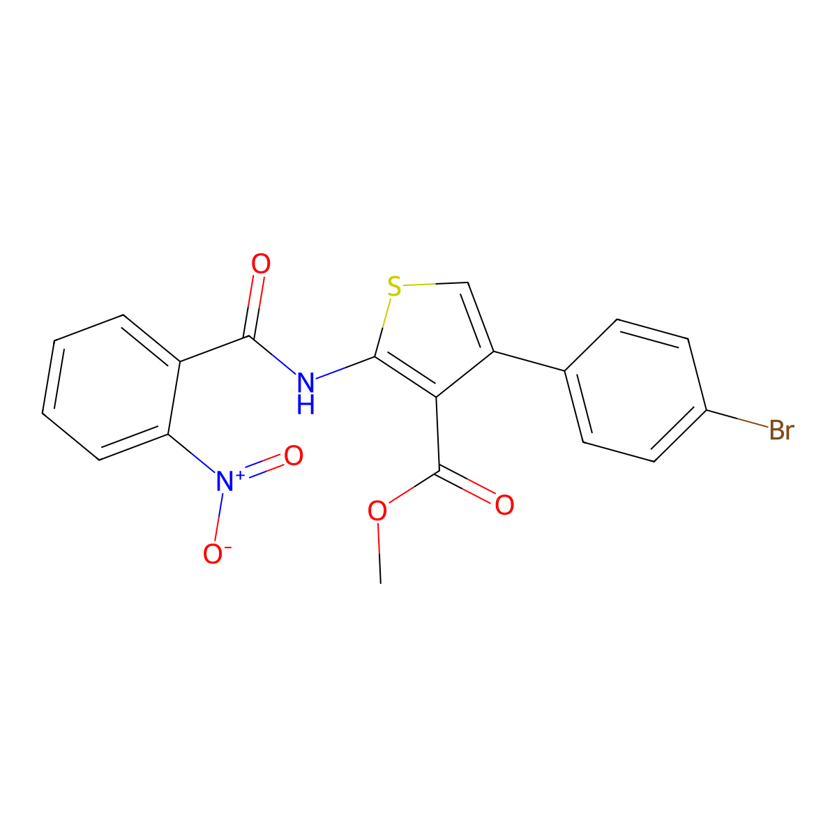 Methyl 4-(4-bromophenyl)-2-[(2-nitrobenzoyl)amino]thiophene-3-carboxylate molecular structure, CAS 545356-54-5