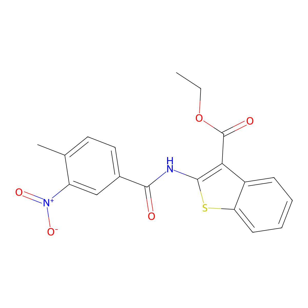 Ethyl 2-({3-nitro-4-methylbenzoyl}amino)-1-benzothiophene-3-carboxylate molecular structure, CAS 545356-82-9