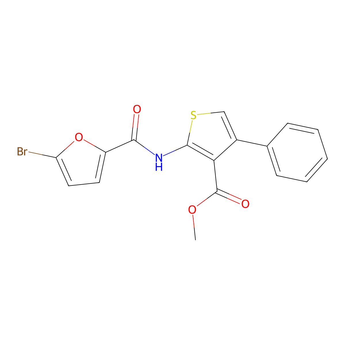 Methyl 2-[(5-bromofuran-2-carbonyl)amino]-4-phenylthiophene-3-carboxylate molecular structure, CAS 545360-92-7