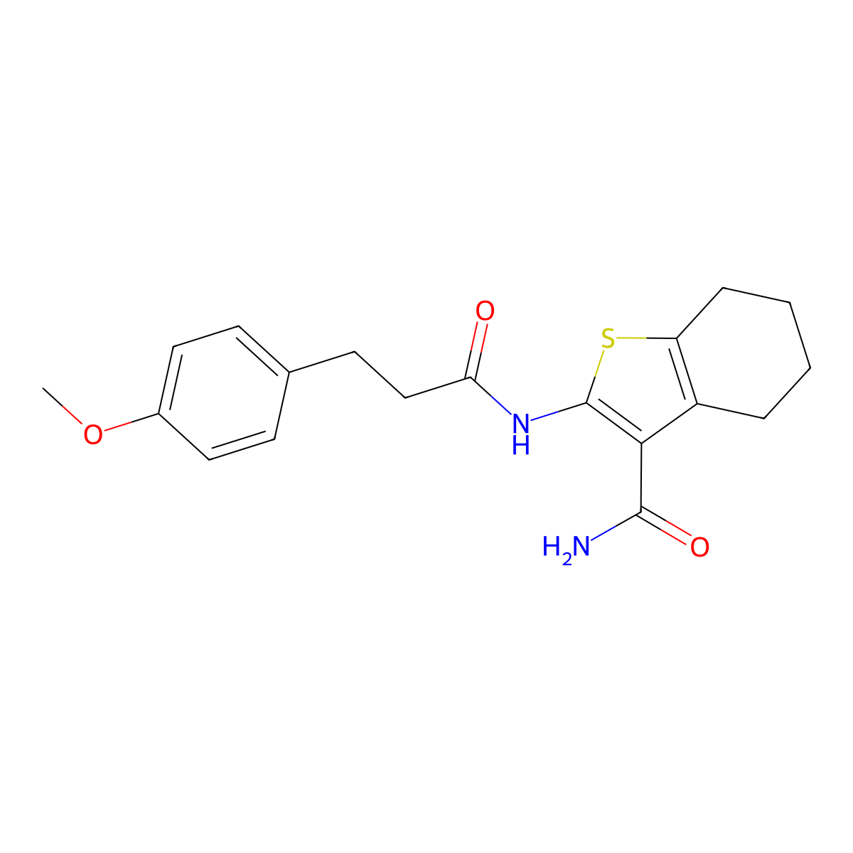 2-(3-(4-Methoxyphenyl)propanamido)-4,5,6,7-tetrahydrobenzo[b]thiophene-3-carboxamide molecular structure, CAS 545364-07-6