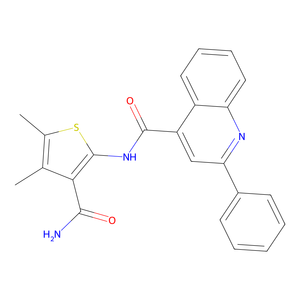 N-(3-carbamoyl-4,5-dimethylthiophen-2-yl)-2-phenylquinoline-4-carboxamide molecular structure, CAS 545367-84-8