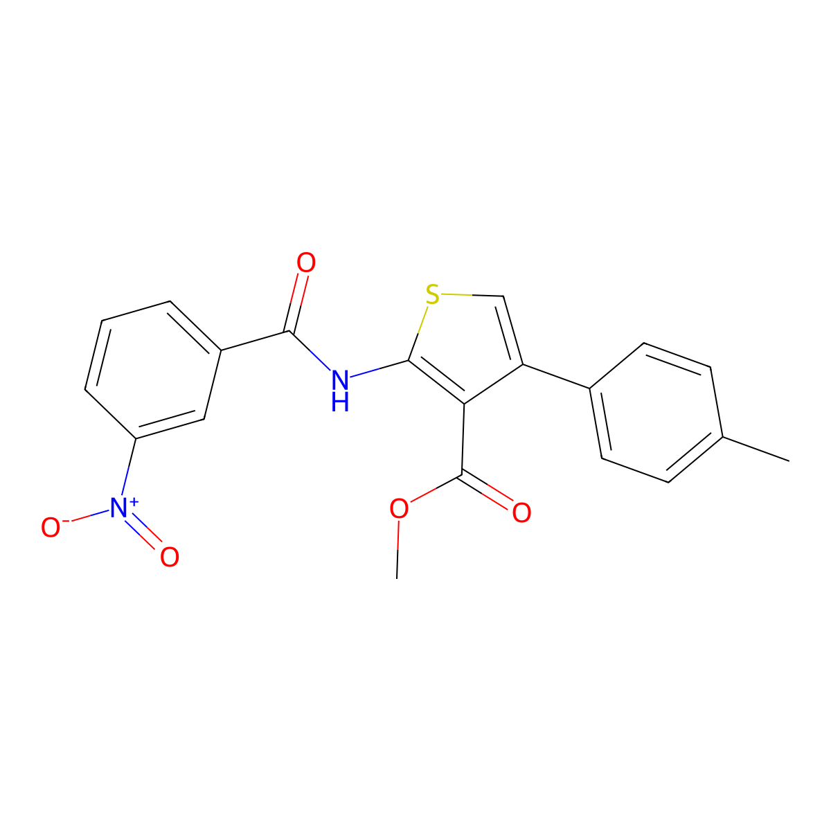 Methyl 2-({3-nitrobenzoyl}amino)-4-(4-methylphenyl)-3-thiophenecarboxylate molecular structure, CAS 545369-62-8