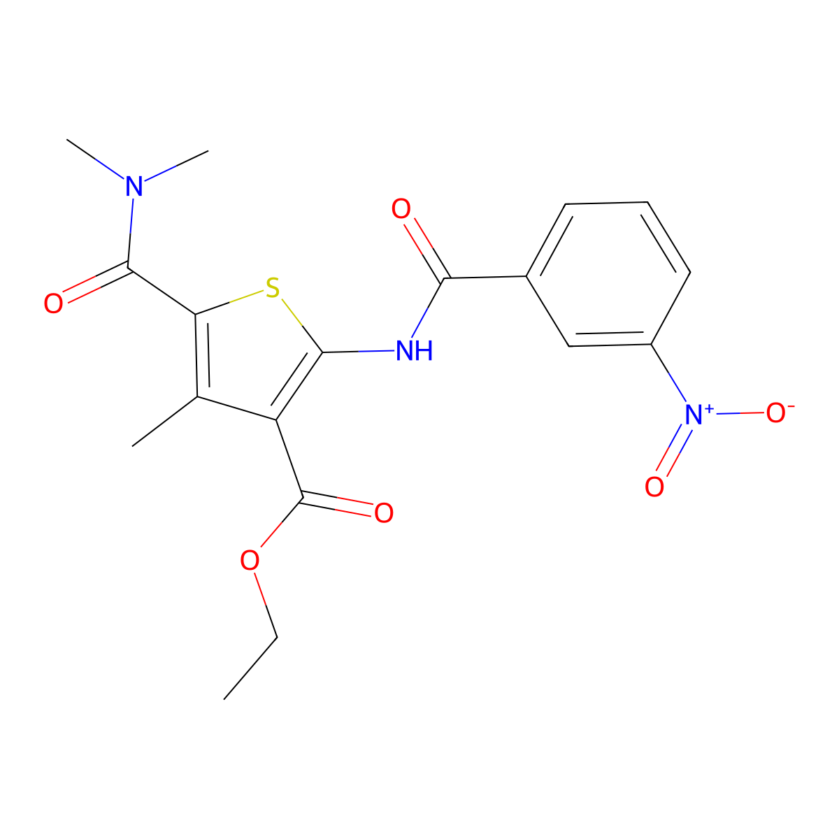 Ethyl 5-(dimethylcarbamoyl)-4-methyl-2-[(3-nitrobenzoyl)amino]thiophene-3-carboxylate molecular structure, CAS 545369-64-0