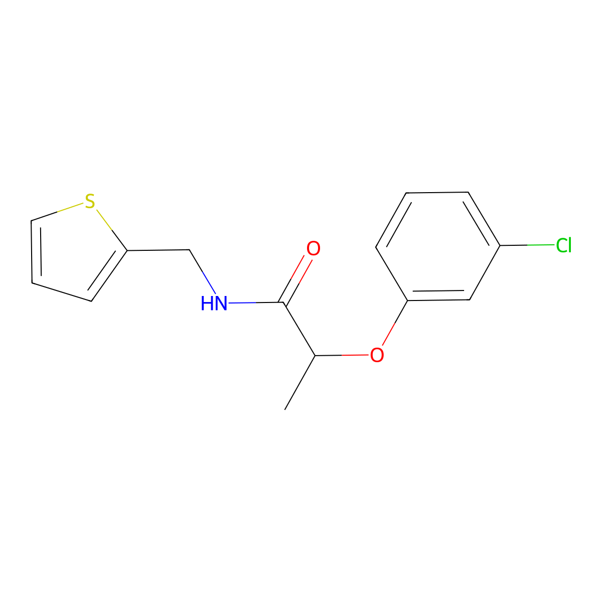 2-(3-chlorophenoxy)-N-(thiophen-2-ylmethyl)propanamide molecular structure, CAS 545370-56-7