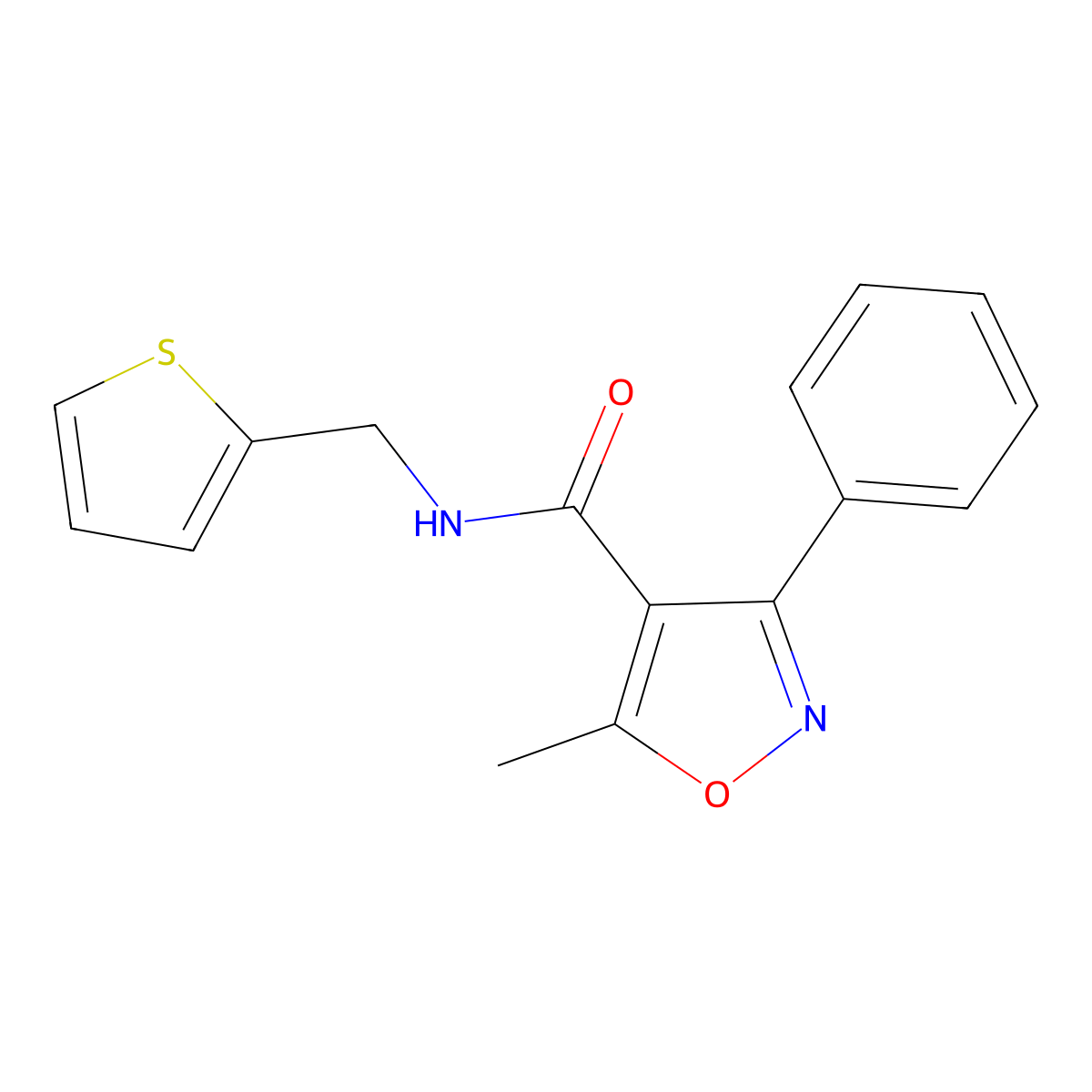 5-methyl-3-phenyl-N-(thiophen-2-ylmethyl)-1,2-oxazole-4-carboxamide molecular structure, CAS 545370-73-8