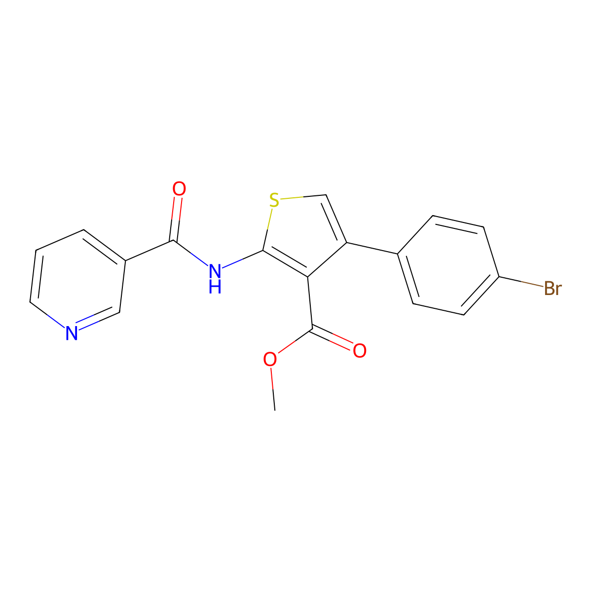 Methyl 4-(4-bromophenyl)-2-(pyridine-3-carbonylamino)thiophene-3-carboxylate molecular structure, CAS 545372-89-2
