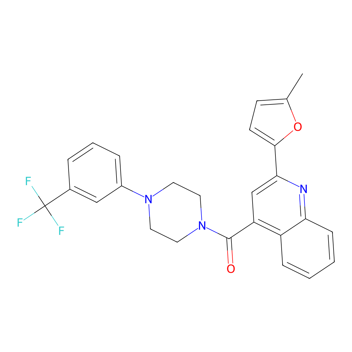 [2-(5-Methylfuran-2-yl)quinolin-4-yl]-[4-[3-(trifluoromethyl)phenyl]piperazin-1-yl]methanone molecular structure, CAS 545374-11-6