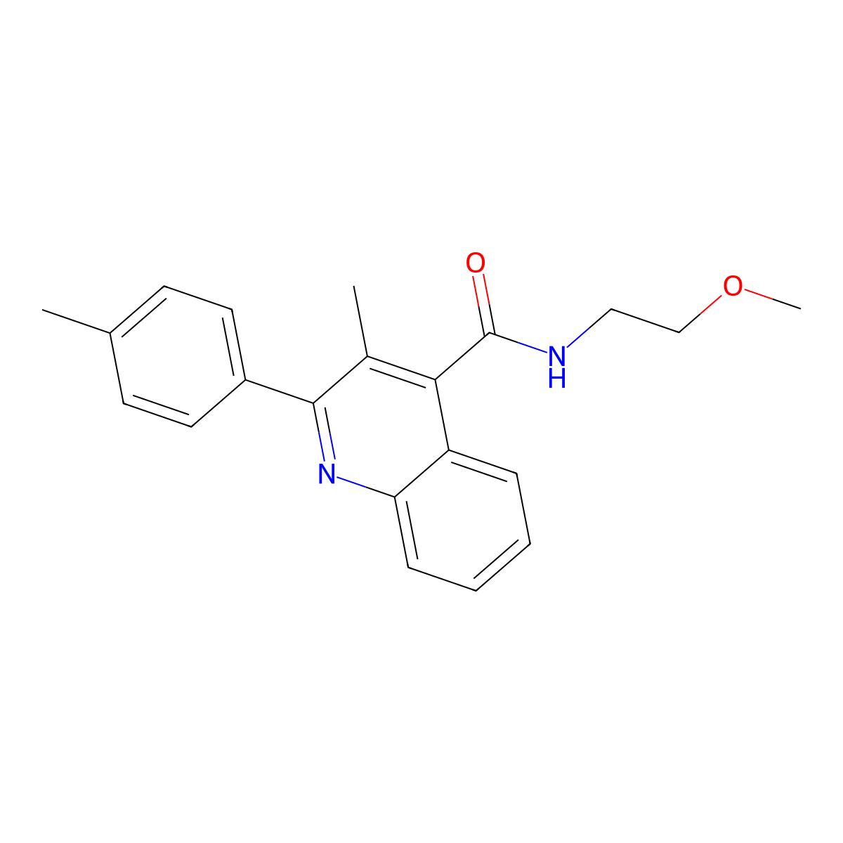N-(2-methoxyethyl)-3-methyl-2-(4-methylphenyl)quinoline-4-carboxamide molecular structure, CAS 545374-34-3