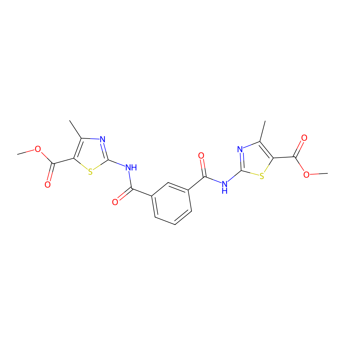 Methyl 2-[[3-[(5-methoxycarbonyl-4-methyl-1,3-thiazol-2-yl)carbamoyl]benzoyl]amino]-4-methyl-1,3-thiazole-5-carboxylate molecular structure, CAS 545380-95-8