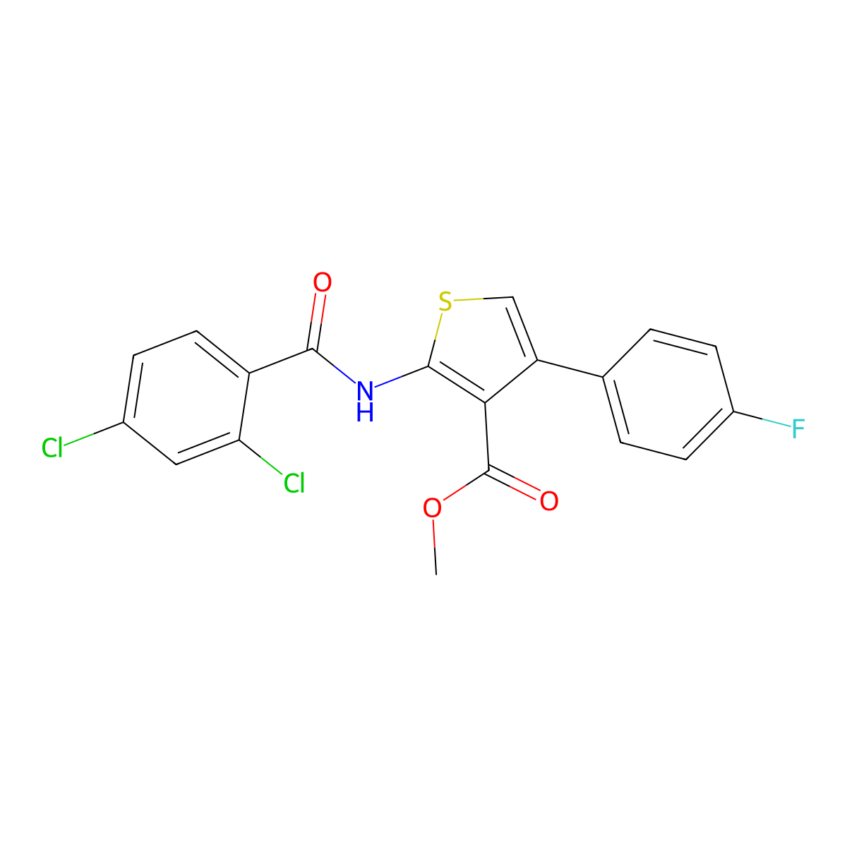 Methyl 2-[(2,4-dichlorobenzoyl)amino]-4-(4-fluorophenyl)thiophene-3-carboxylate molecular structure, CAS 545381-64-4