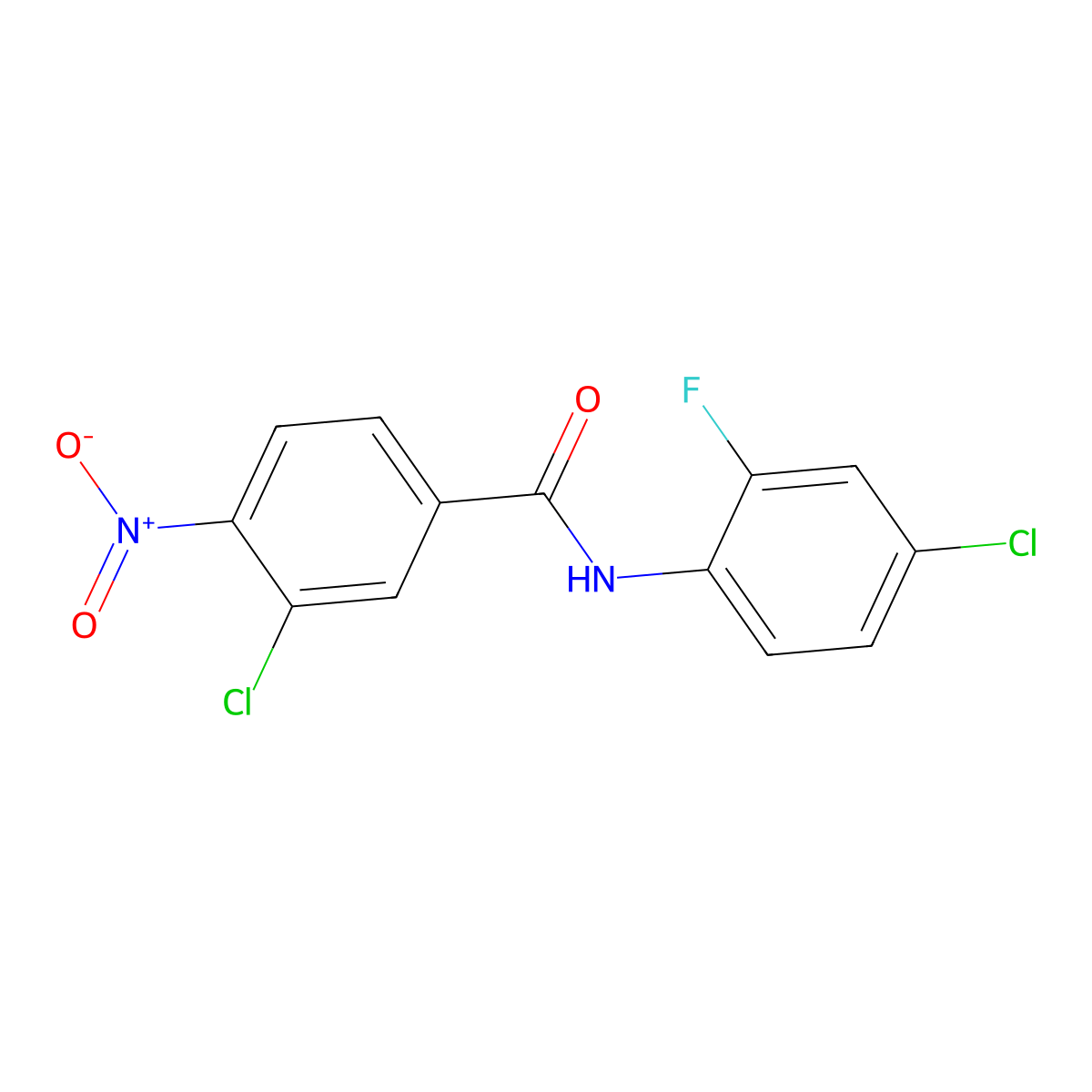 3-chloro-N-(4-chloro-2-fluorophenyl)-4-nitrobenzamide molecular structure, CAS 545382-19-2