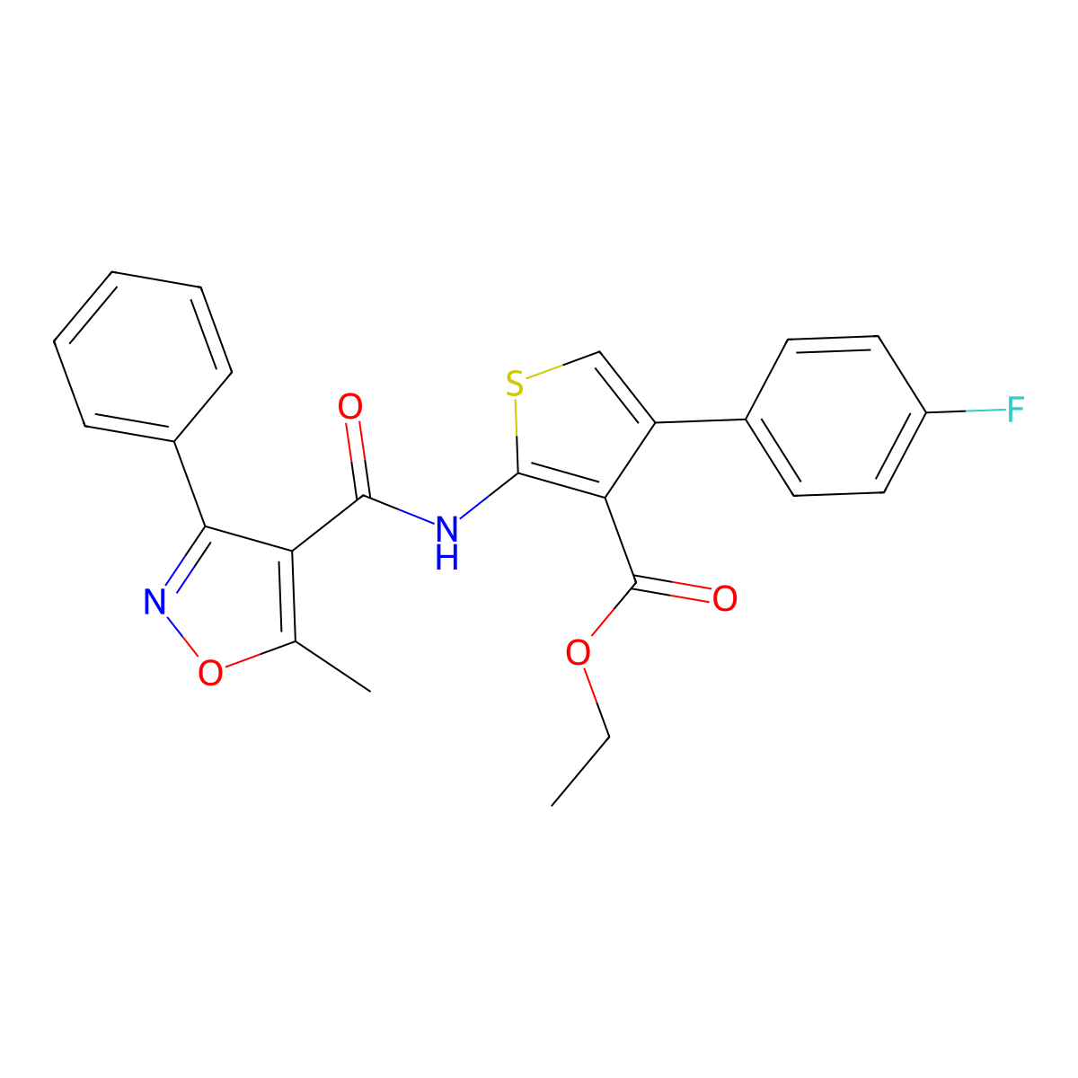 Ethyl 4-(4-fluorophenyl)-2-{[(5-methyl-3-phenyl-4-isoxazolyl)carbonyl]amino}-3-thiophenecarboxylate molecular structure, CAS 545383-33-3