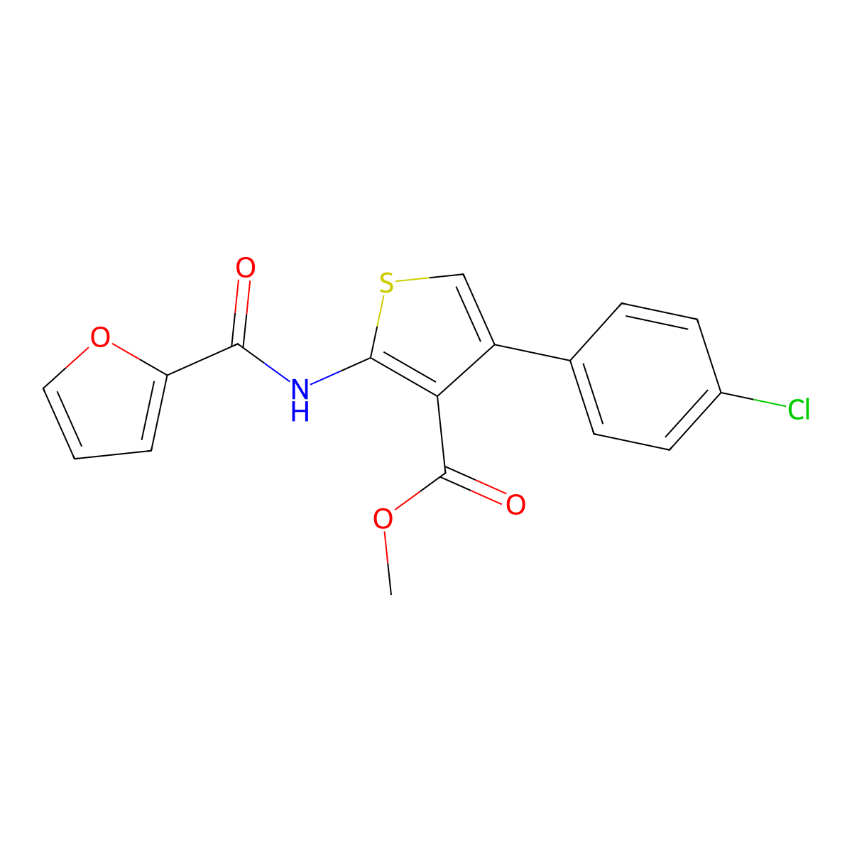 Methyl 4-(4-chlorophenyl)-2-(furan-2-carbonylamino)thiophene-3-carboxylate molecular structure, CAS 545385-47-5
