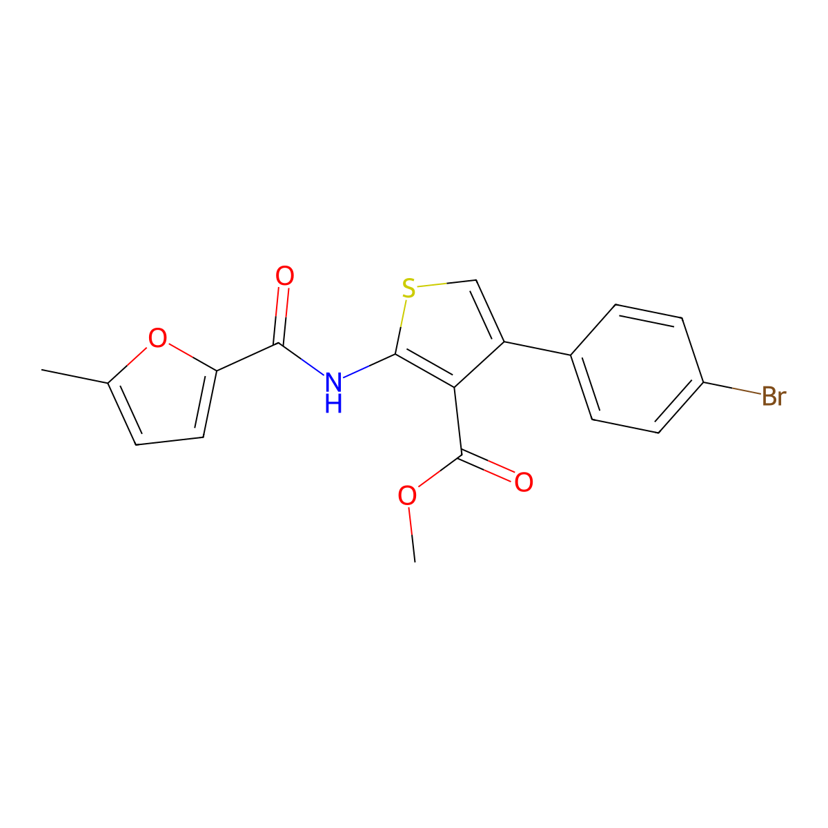 Methyl 4-(4-bromophenyl)-2-[(5-methylfuran-2-carbonyl)amino]thiophene-3-carboxylate molecular structure, CAS 545385-51-1