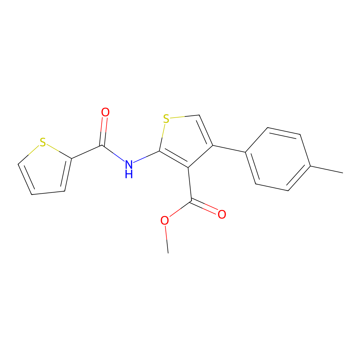 Methyl 4-(4-methylphenyl)-2-[(2-thienylcarbonyl)amino]-3-thiophenecarboxylate molecular structure, CAS 545385-52-2