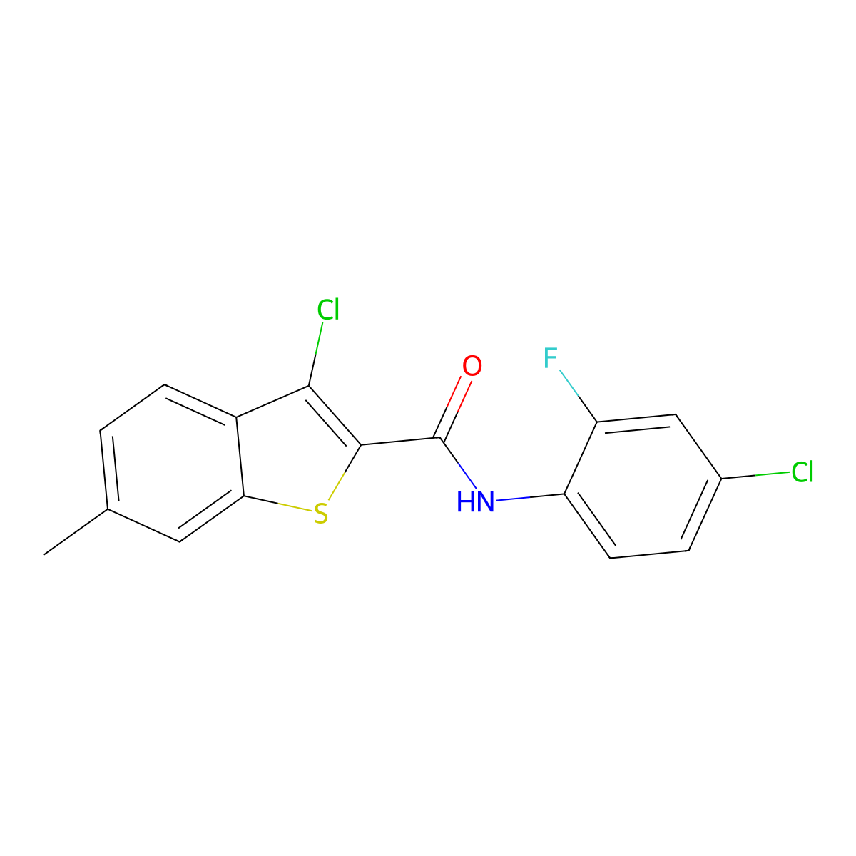 3-chloro-N-(4-chloro-2-fluorophenyl)-6-methyl-1-benzothiophene-2-carboxamide molecular structure, CAS 545385-70-4