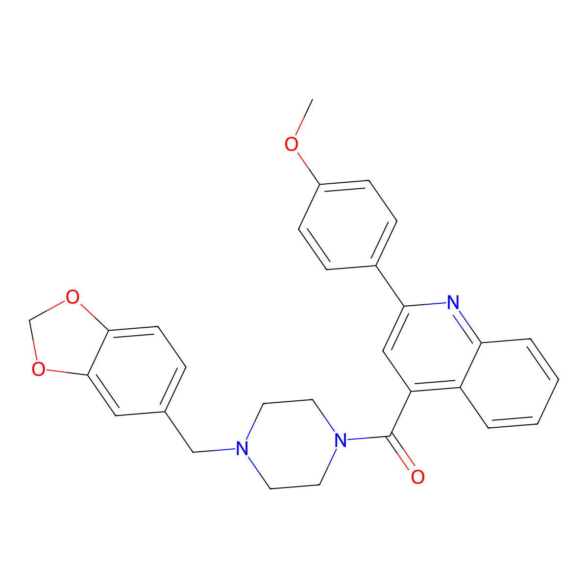 [4-(1,3-Benzodioxol-5-ylmethyl)piperazin-1-yl][2-(4-methoxyphenyl)quinolin-4-yl]methanone molecular structure, CAS 545427-46-1