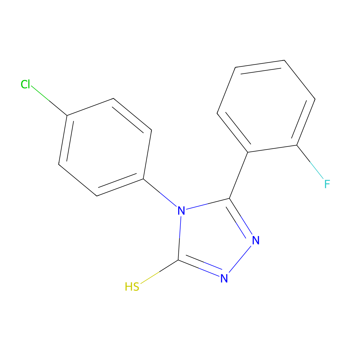4-(4-chlorophenyl)-5-(2-fluorophenyl)-4H-1,2,4-triazole-3-thiol molecular structure, CAS 54543-31-6
