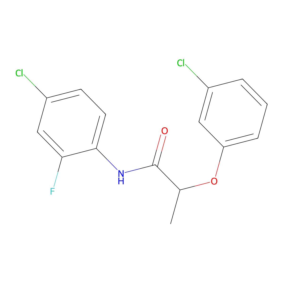 N-(4-chloro-2-fluorophenyl)-2-(3-chlorophenoxy)propanamide molecular structure, CAS 545430-63-5