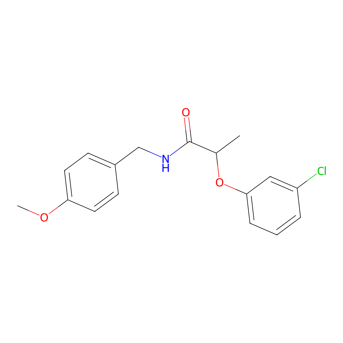 2-(3-chlorophenoxy)-N-(4-methoxybenzyl)propanamide molecular structure, CAS 545430-64-6