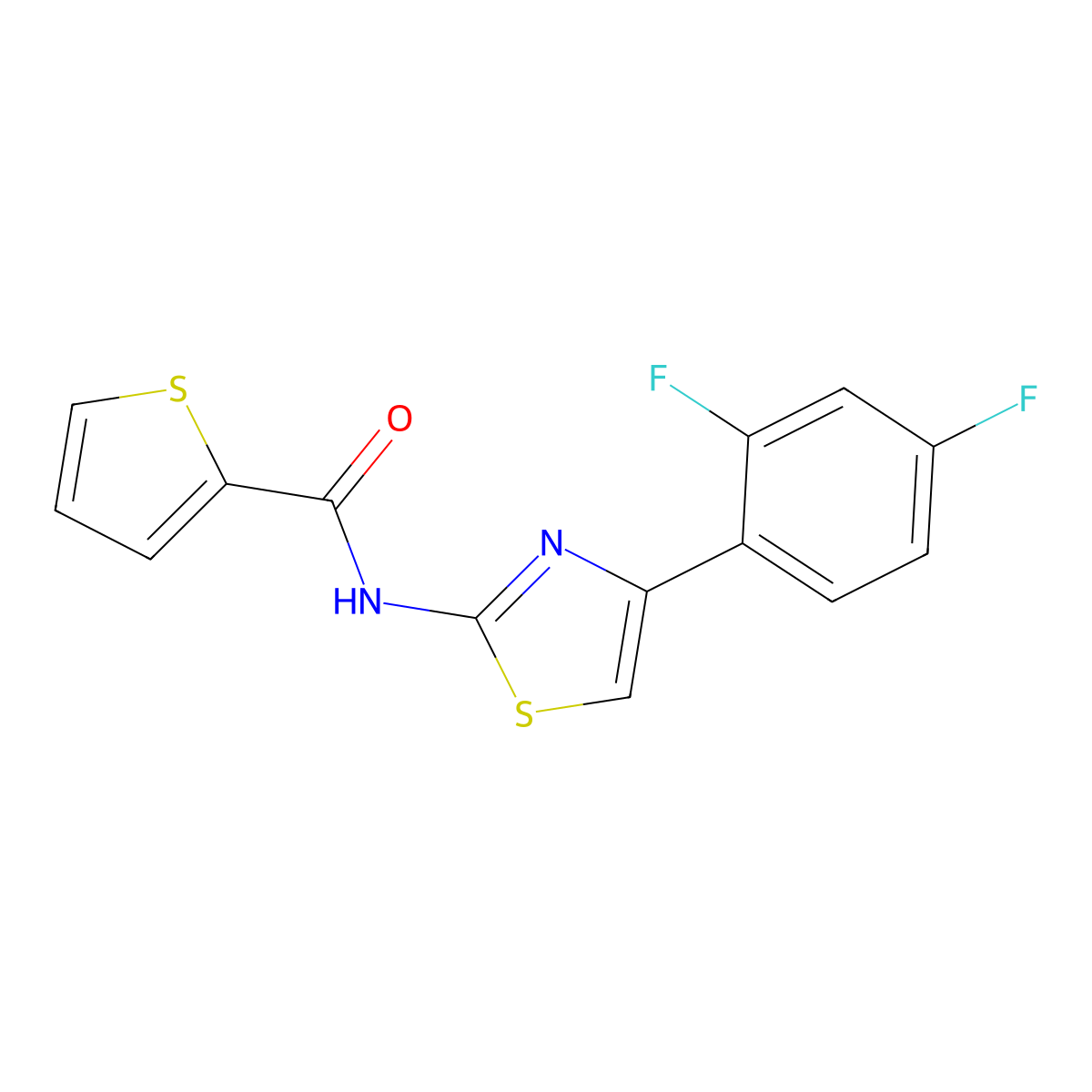 N-[4-(2,4-difluorophenyl)-1,3-thiazol-2-yl]thiophene-2-carboxamide molecular structure, CAS 545437-66-9