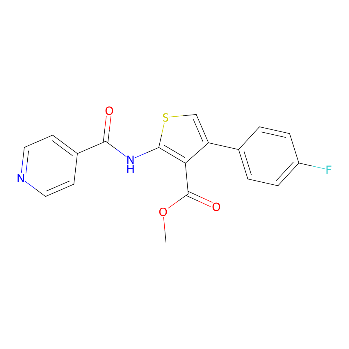 Methyl 4-(4-fluorophenyl)-2-[(pyridin-4-ylcarbonyl)amino]thiophene-3-carboxylate molecular structure, CAS 545437-73-8