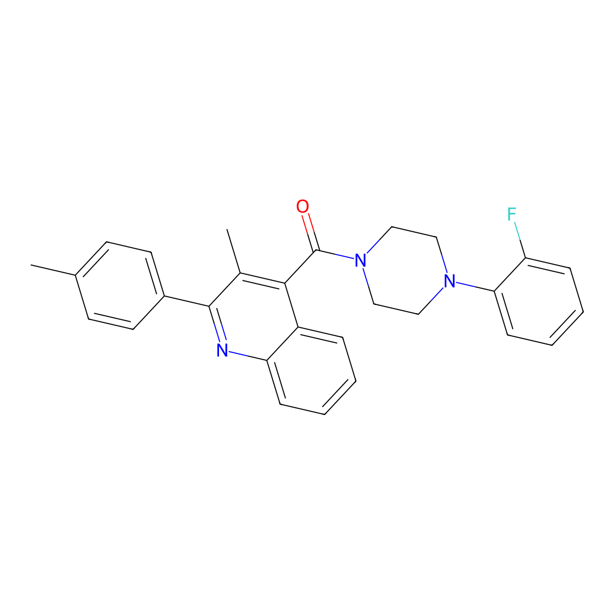 [4-(2-Fluorophenyl)piperazin-1-yl]-[3-methyl-2-(4-methylphenyl)quinolin-4-yl]methanone molecular structure, CAS 545439-10-9