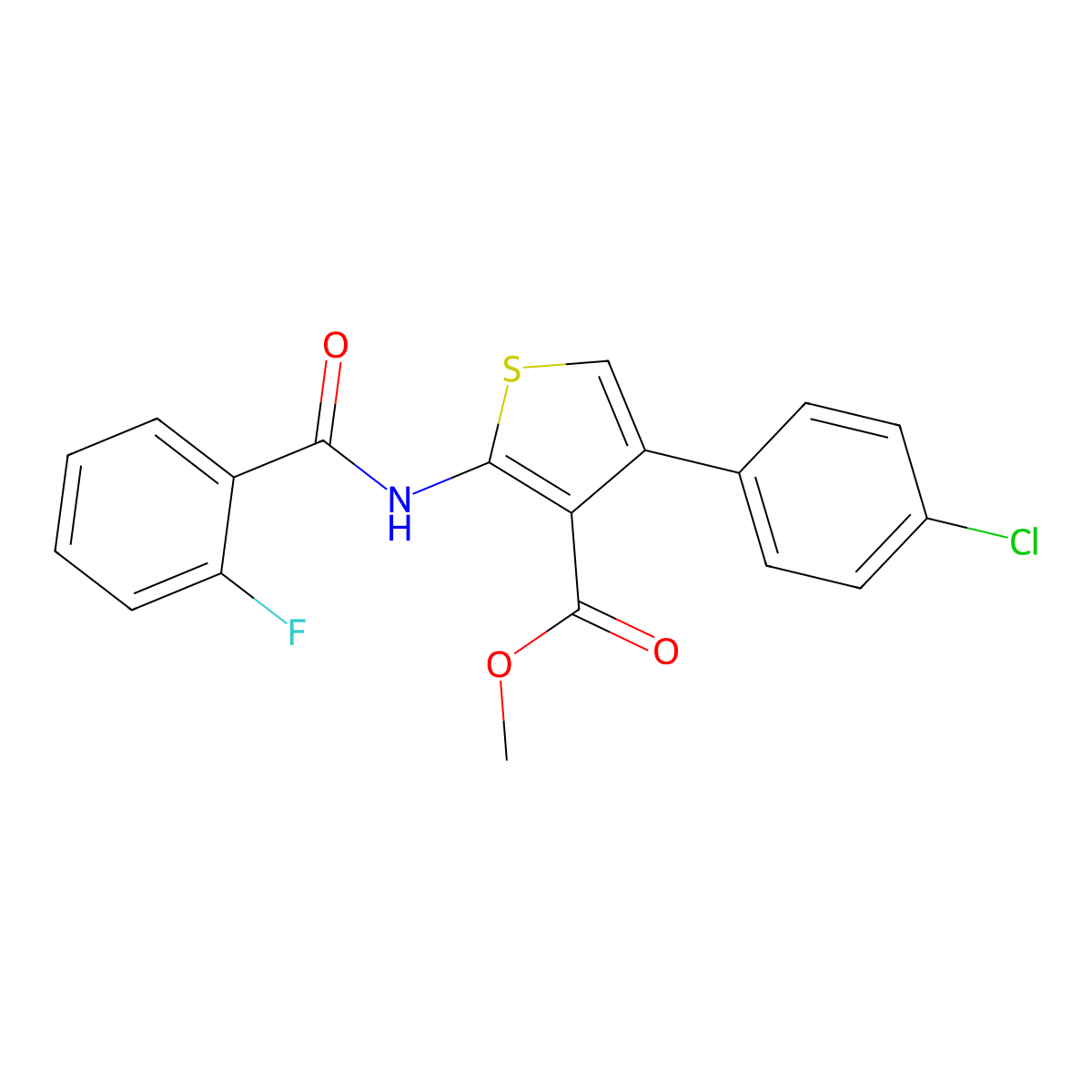 Methyl 4-(4-chlorophenyl)-2-[(2-fluorobenzoyl)amino]-3-thiophenecarboxylate molecular structure, CAS 545440-46-8