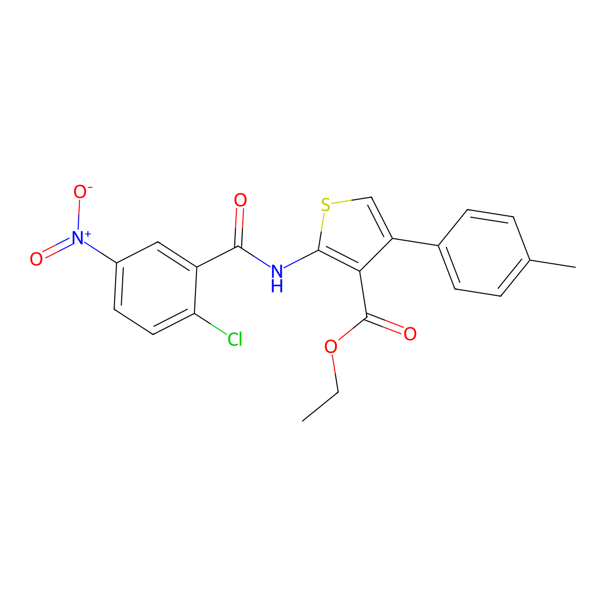 Ethyl 2-[(2-chloro-5-nitrobenzoyl)amino]-4-(4-methylphenyl)thiophene-3-carboxylate molecular structure, CAS 545440-91-3