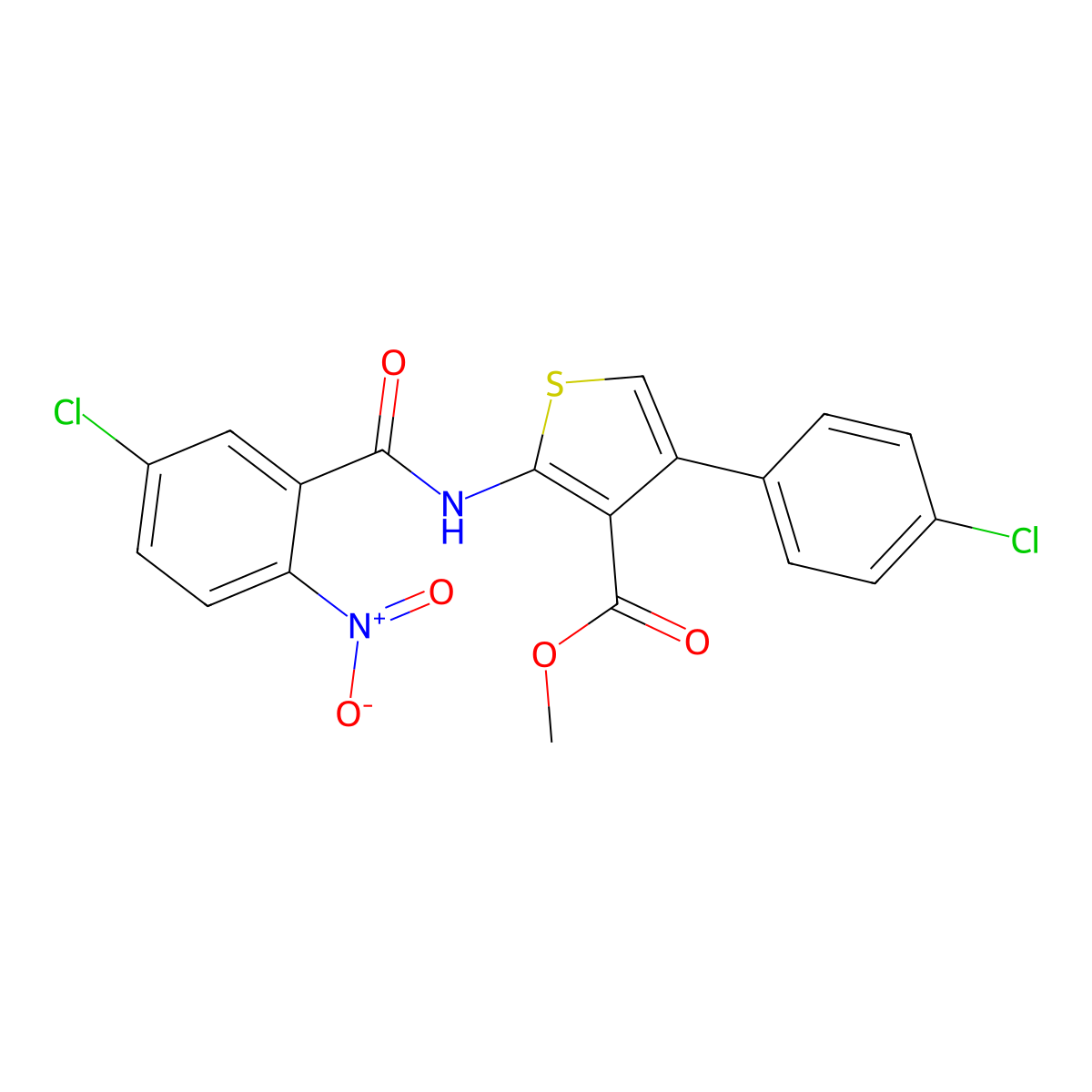 Methyl 2-({5-chloro-2-nitrobenzoyl}amino)-4-(4-chlorophenyl)-3-thiophenecarboxylate molecular structure, CAS 545441-01-8