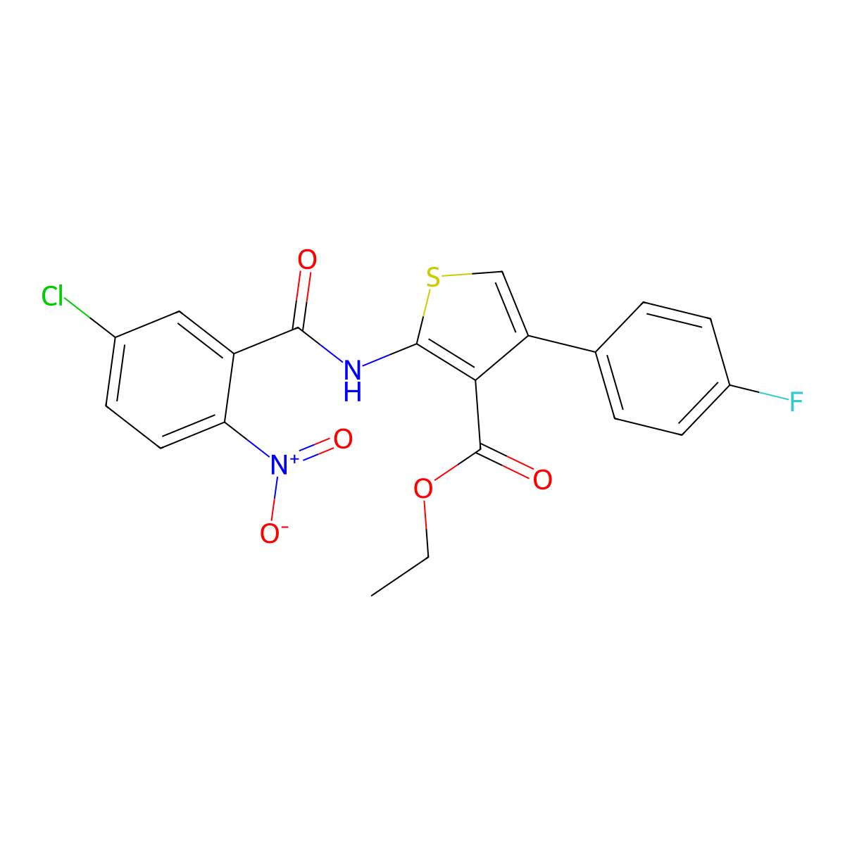 Ethyl 2-({5-chloro-2-nitrobenzoyl}amino)-4-(4-fluorophenyl)-3-thiophenecarboxylate molecular structure, CAS 545441-03-0