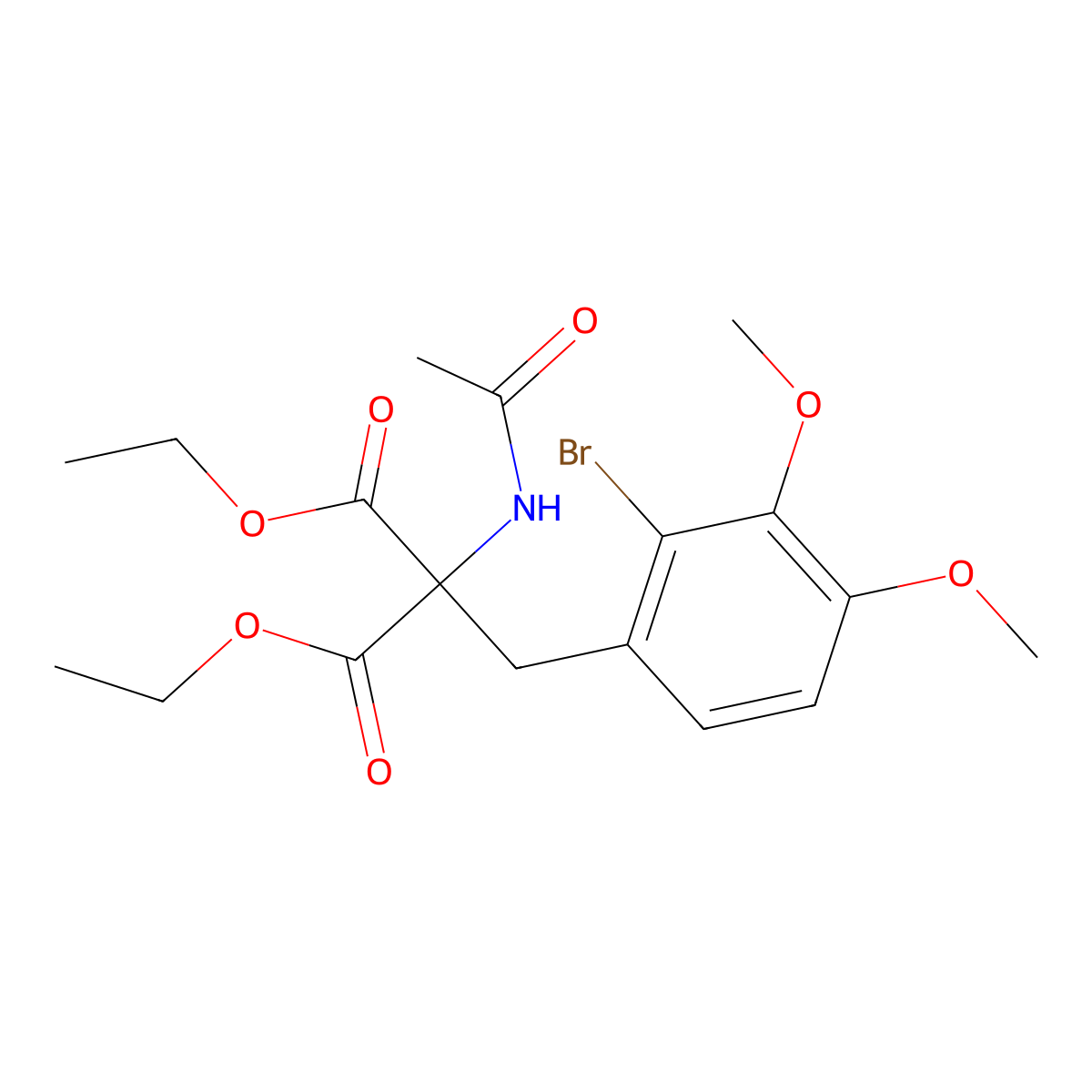 Diethyl acetamido[(2-bromo-3,4-dimethoxyphenyl)methyl]propanedioate molecular structure, CAS 5456-13-3