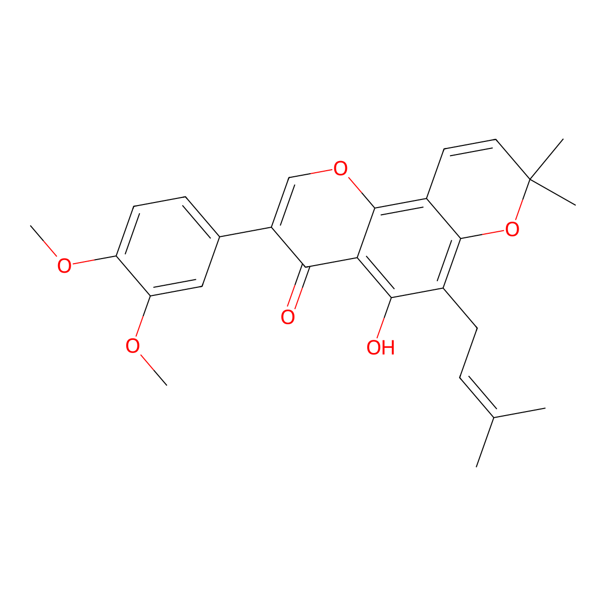3-(3,4-Dimethoxyphenyl)-5-hydroxy-8,8-dimethyl-6-(3-methylbut-2-en-1-yl)-4H,8H-pyrano(2,3-f)chromen-4-one molecular structure, CAS 5456-71-3