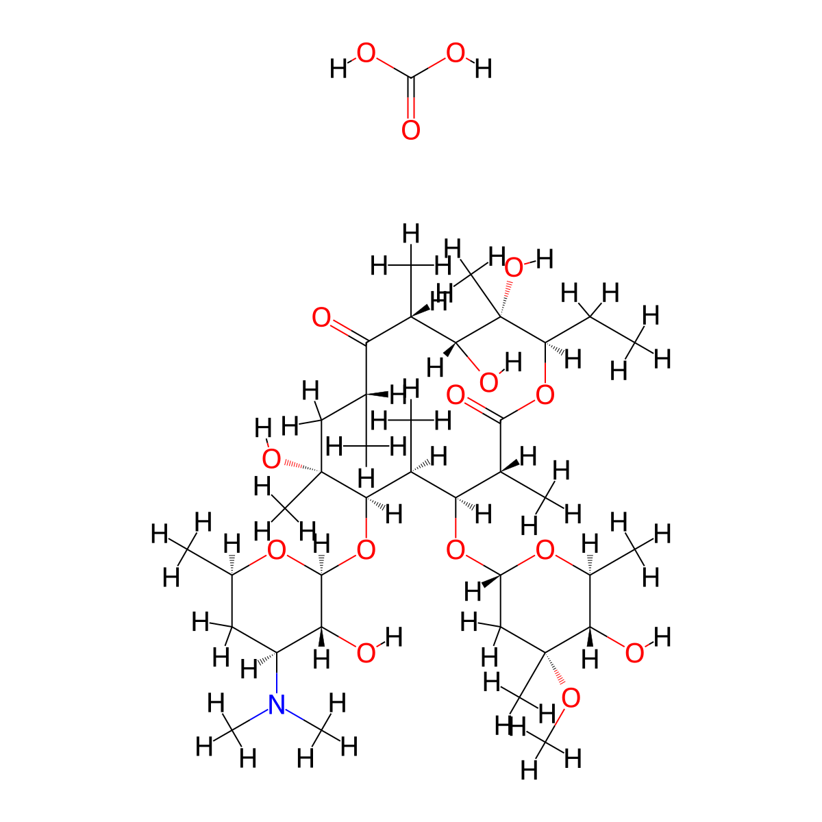 Erythromycin, carbonate (ester) molecular structure, CAS 54579-17-8