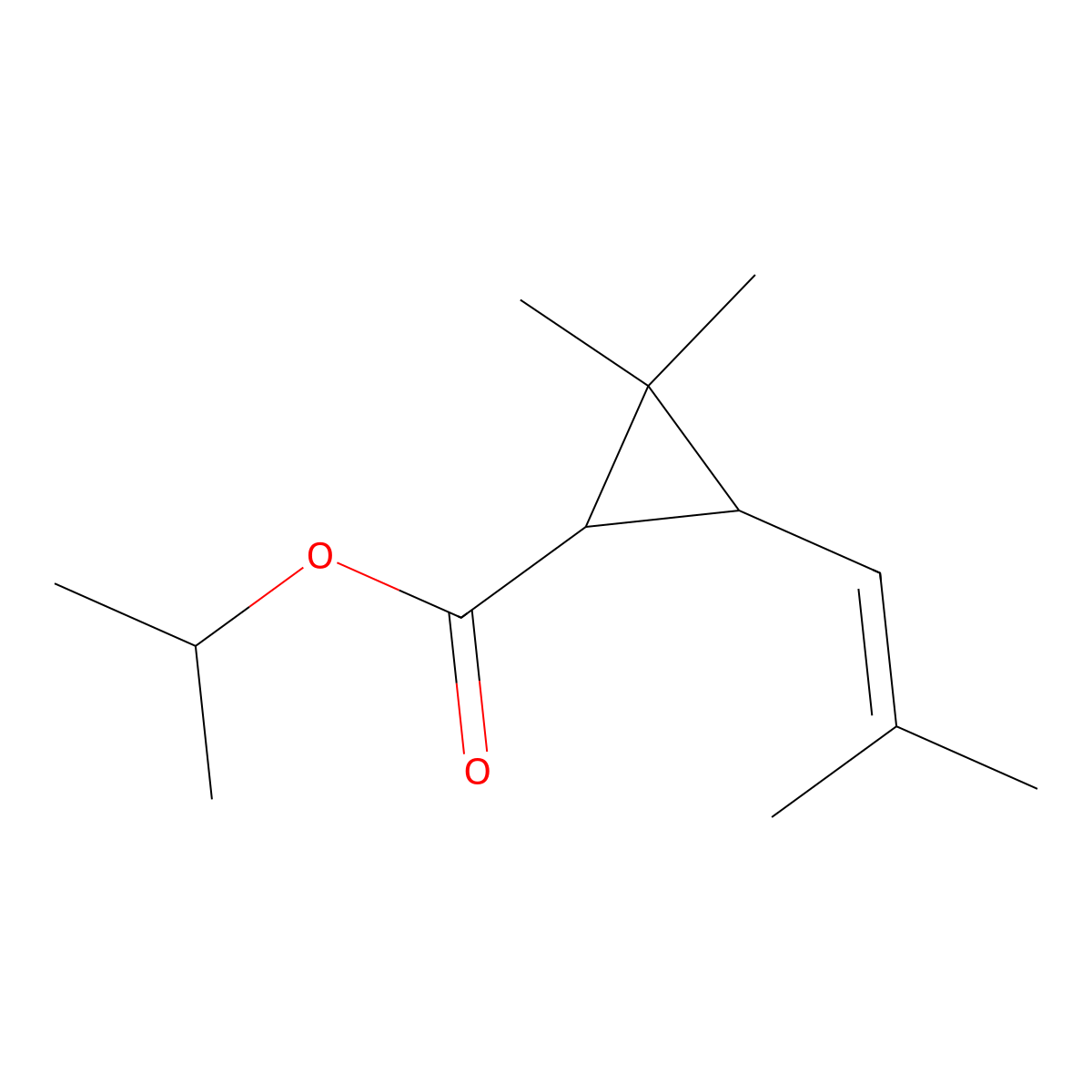 Cyclopropanecarboxylic acid, 2,2-dimethyl-3-(2-methyl-1-propen-1-yl)-, 1-methylethyl ester molecular structure, CAS 5458-64-0