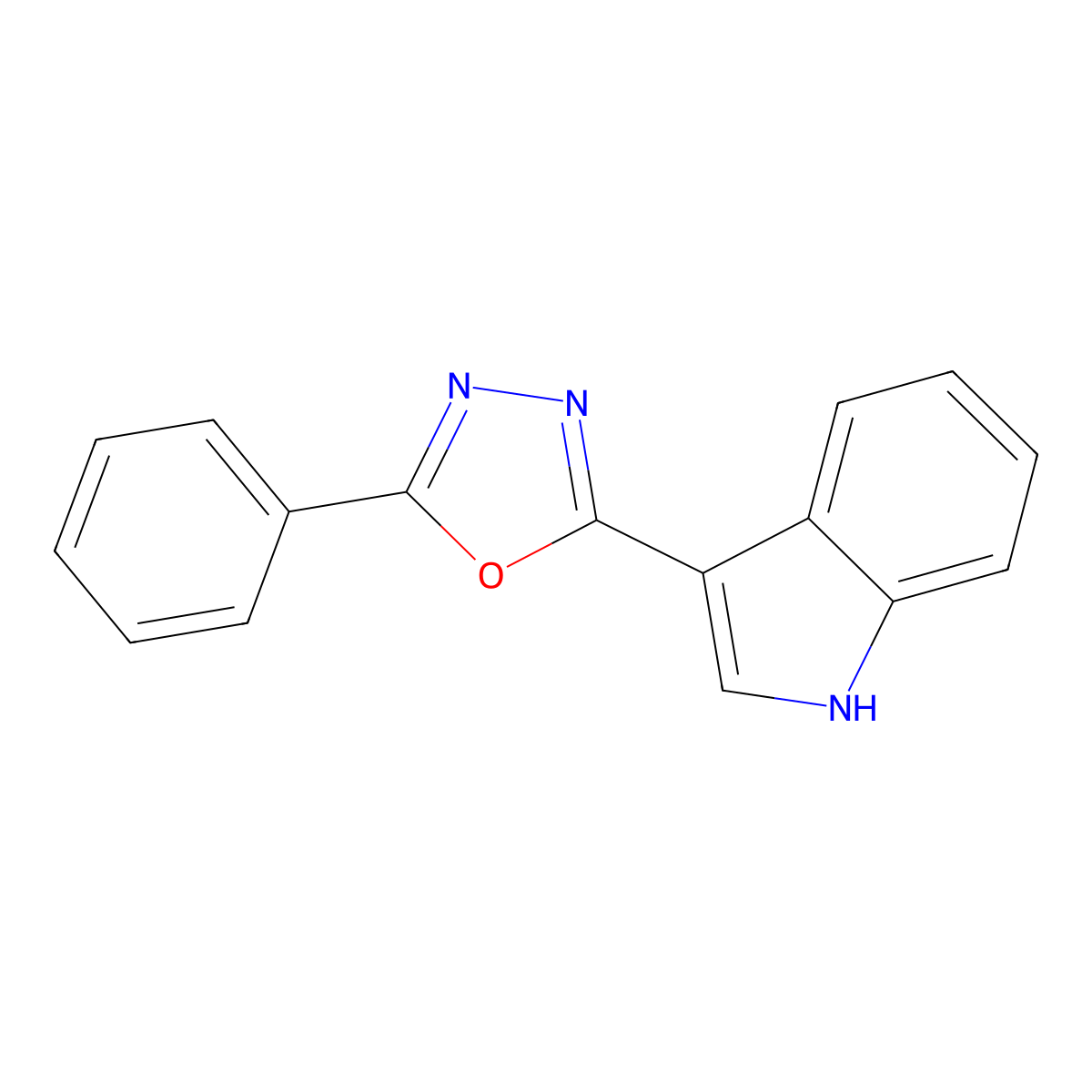 3-(5-phenyl-1,3,4-oxadiazol-2-yl)-1H-indole molecular structure, CAS 54584-06-4