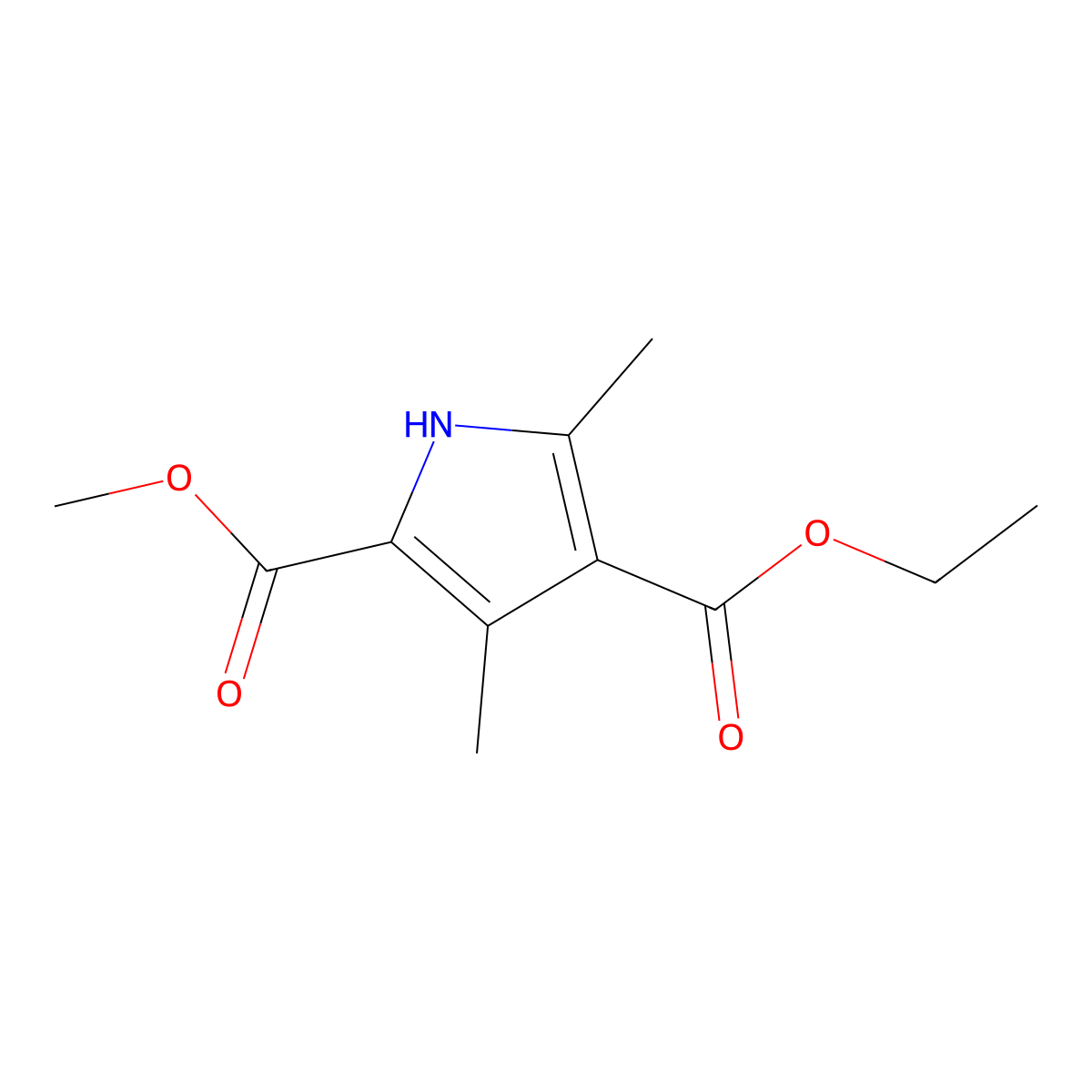 4-Ethyl 2-methyl 3,5-dimethyl-1h-pyrrole-2,4-dicarboxylate molecular structure, CAS 54584-26-8
