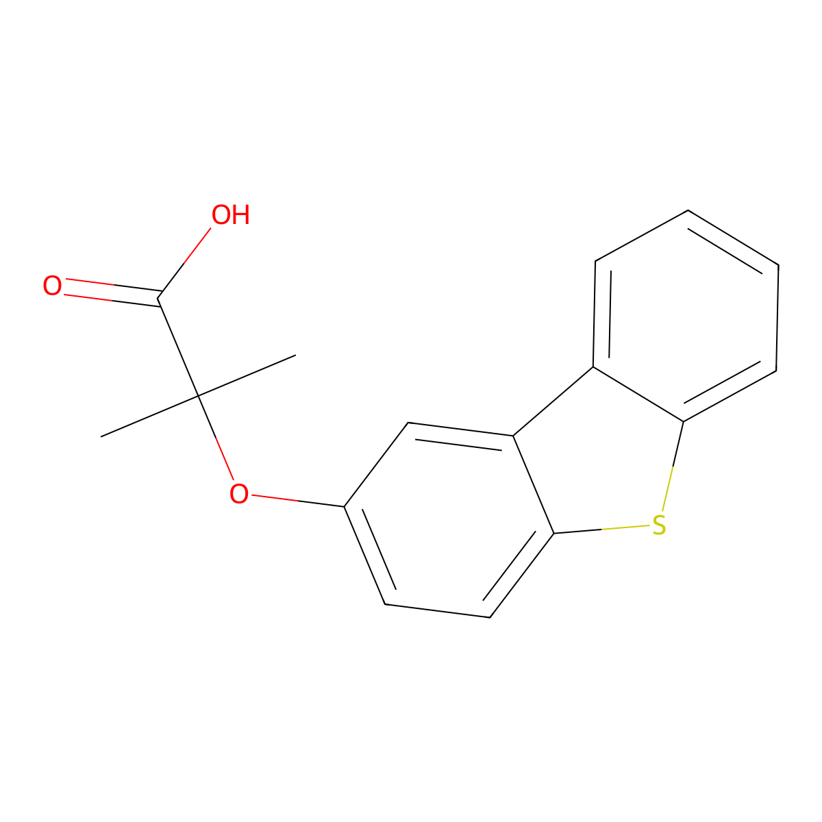 2-Dibenzothiophen-2-yloxy-2-methylpropanoic acid molecular structure, CAS 54585-29-4