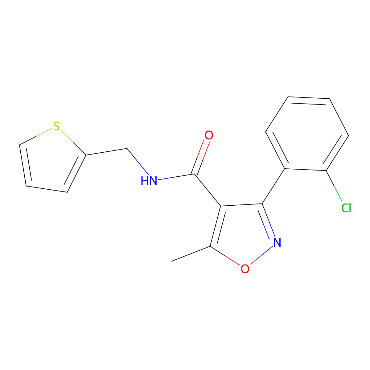 3-(2-chlorophenyl)-5-methyl-N-(thiophen-2-ylmethyl)-1,2-oxazole-4-carboxamide molecular structure, CAS 546062-75-3