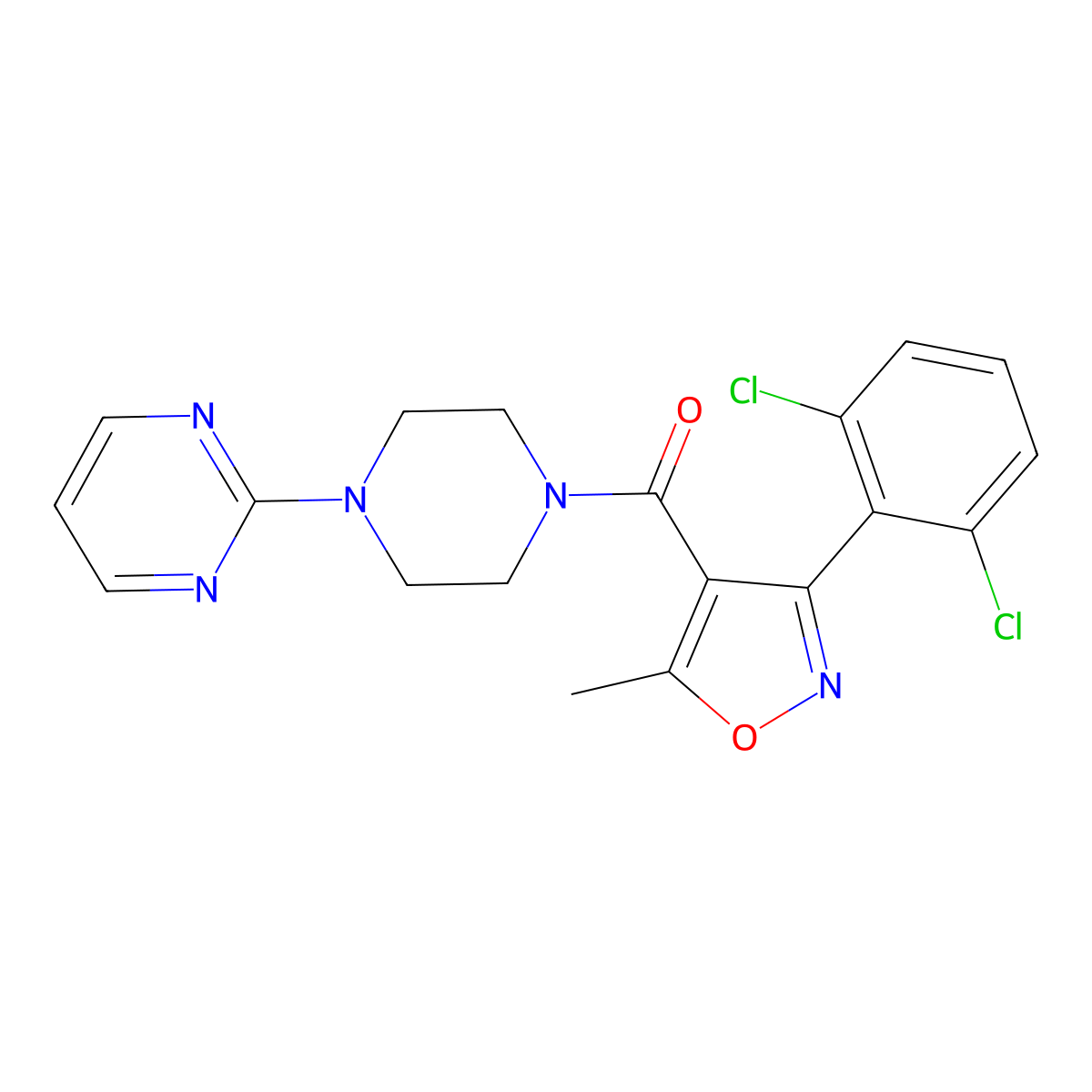 3-(2,6-Dichlorophenyl)-5-methylisoxazol-4-YL 4-pyrimidin-2-ylpiperazinyl ketone molecular structure, CAS 546062-79-7