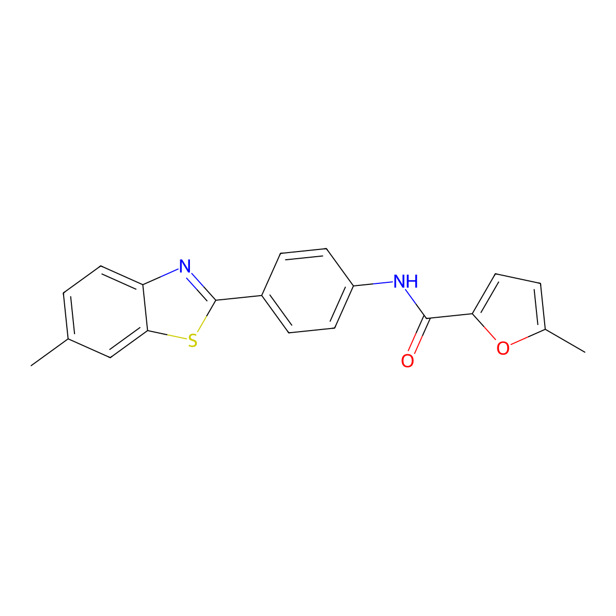 5-methyl-N-[4-(6-methyl-1,3-benzothiazol-2-yl)phenyl]furan-2-carboxamide molecular structure, CAS 546064-82-8