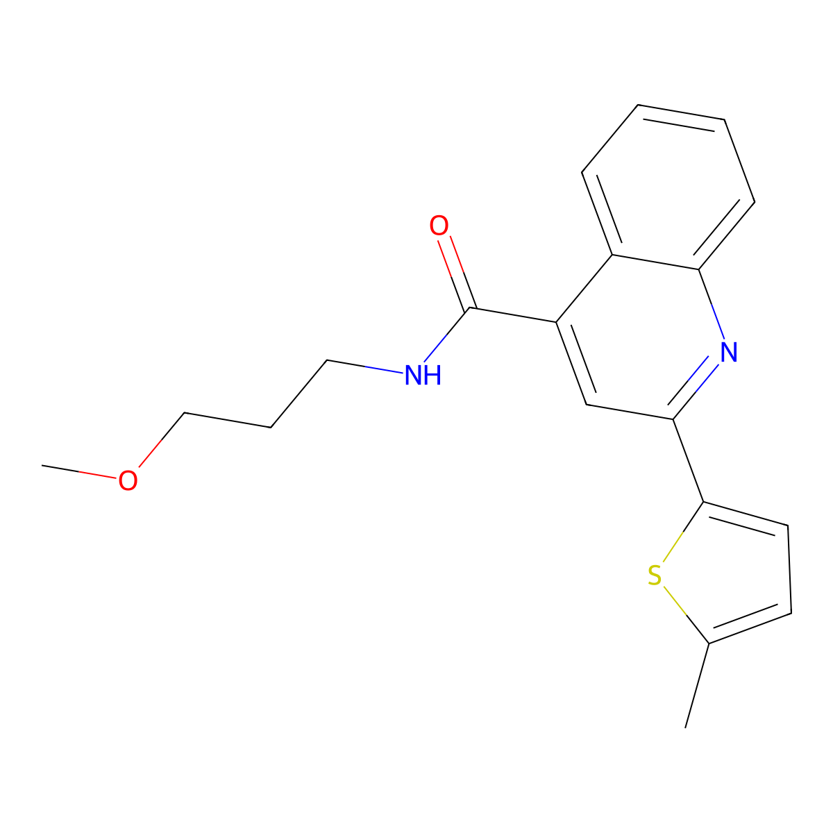 N-(3-methoxypropyl)-2-(5-methylthiophen-2-yl)quinoline-4-carboxamide molecular structure, CAS 546066-30-2