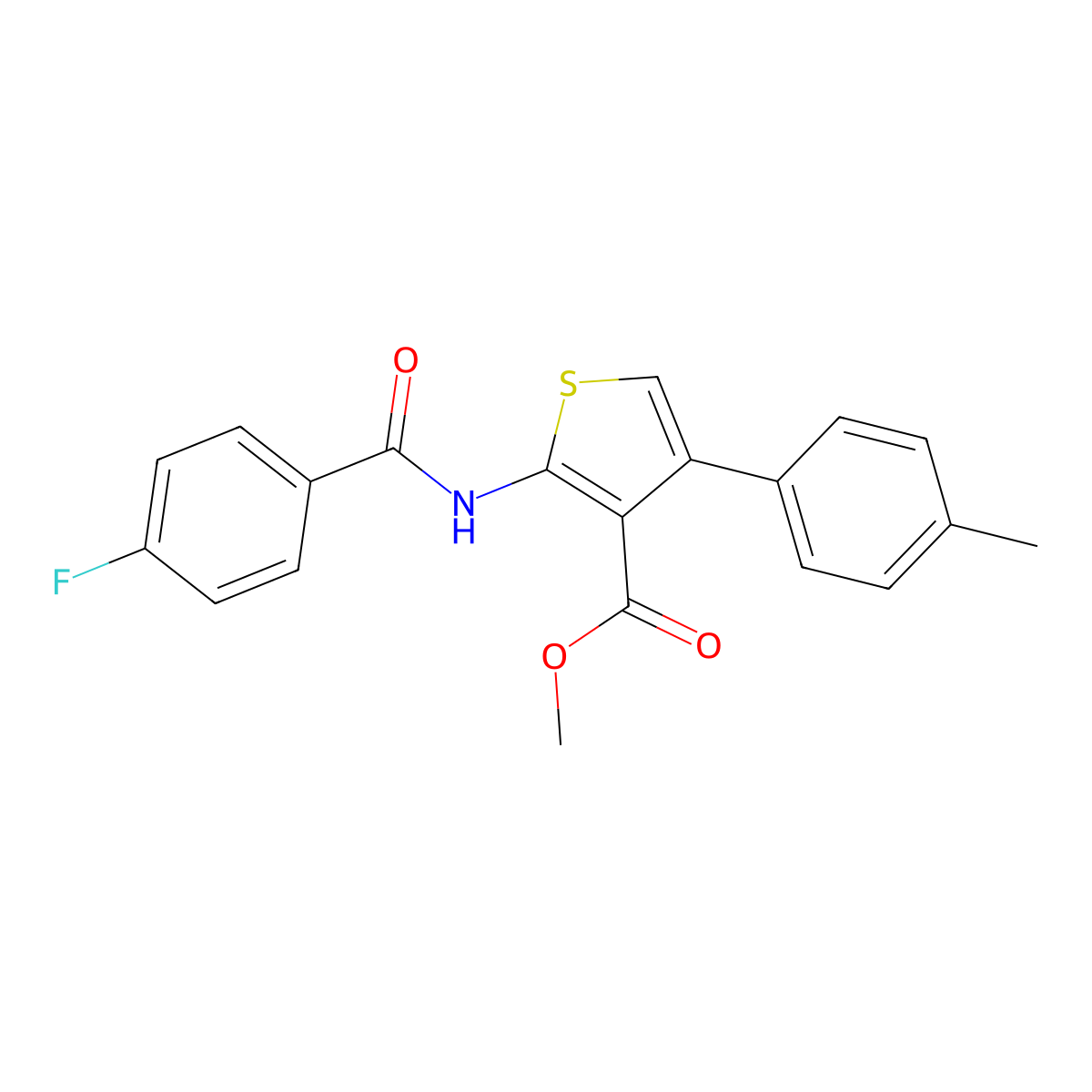 Methyl 2-[(4-fluorobenzoyl)amino]-4-(4-methylphenyl)-3-thiophenecarboxylate molecular structure, CAS 546067-94-1