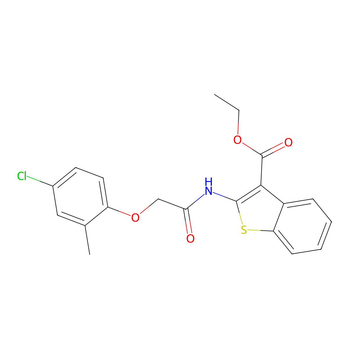 Ethyl 2-{[(4-chloro-2-methylphenoxy)acetyl]amino}-1-benzothiophene-3-carboxylate molecular structure, CAS 546068-74-0
