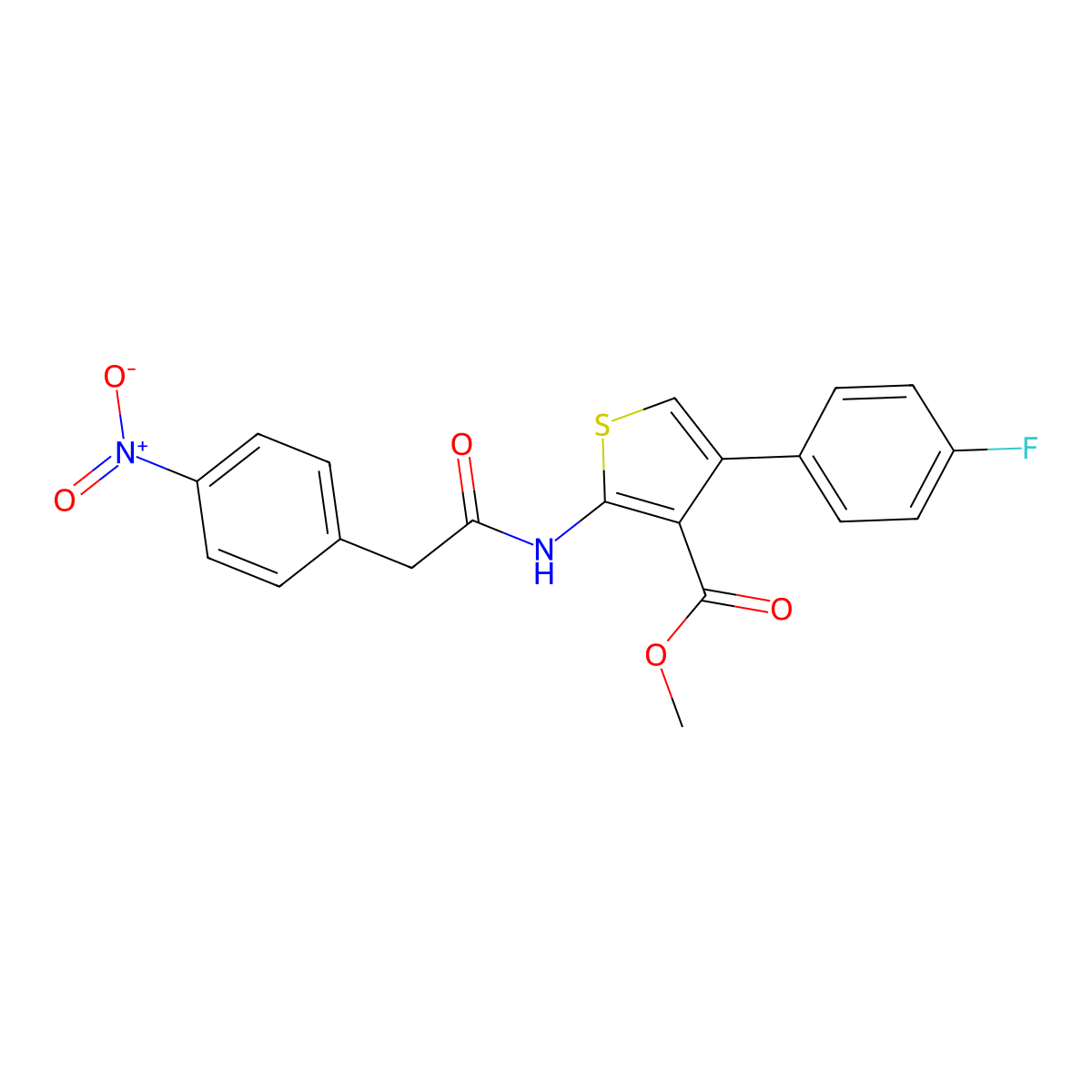 Methyl 4-(4-fluorophenyl)-2-[({4-nitrophenyl}acetyl)amino]-3-thiophenecarboxylate molecular structure, CAS 546069-10-7